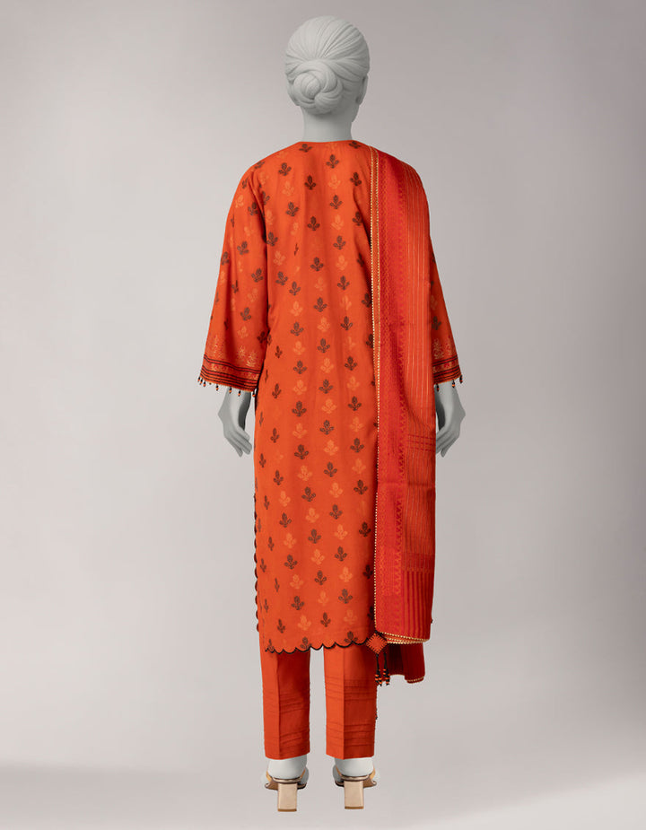Jacquard Rust Unstitched Suit - J. Junaid Jamshed