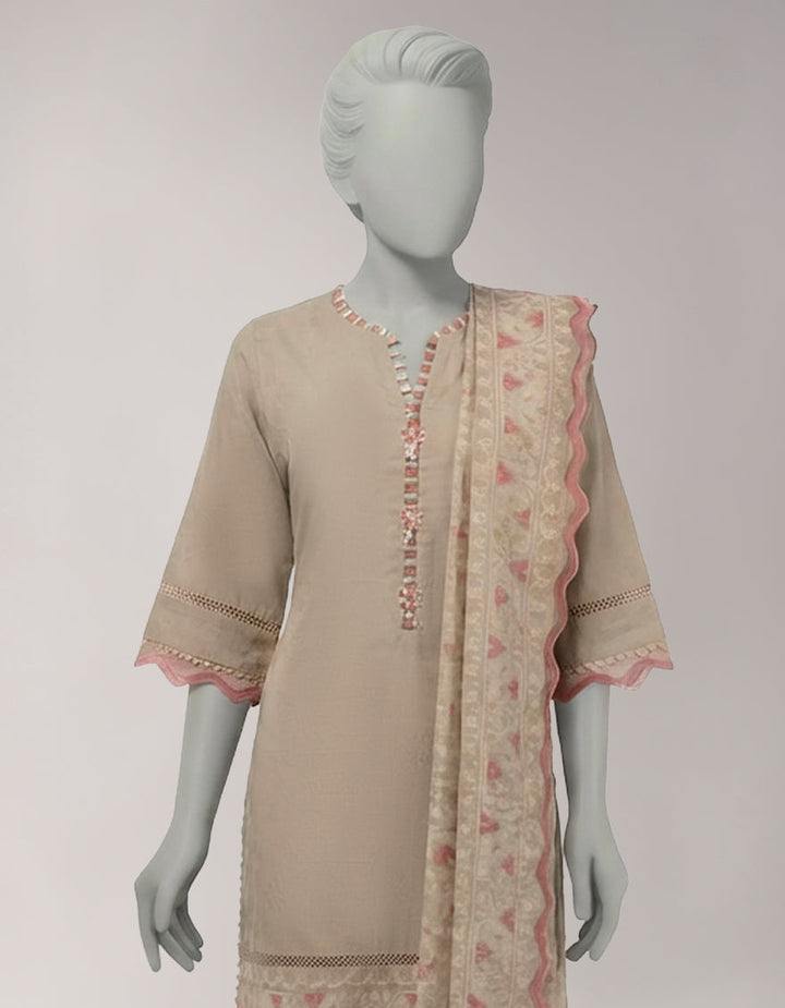 Jacquard Beige Unstitched Suit - J. Junaid Jamshed