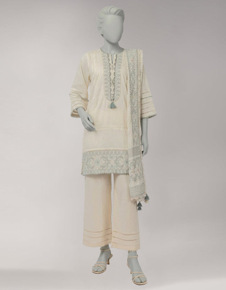 Jacquard Off White Unstitched Suit - J. Junaid Jamshed