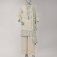 Jacquard Off White Unstitched Suit - J. Junaid Jamshed