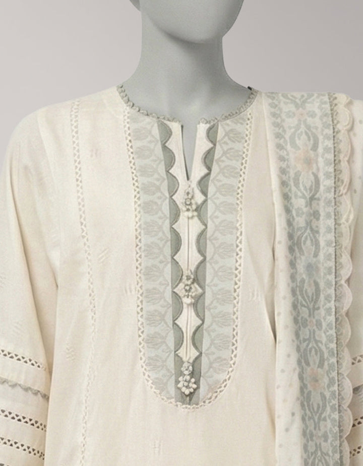 Jacquard Off White Unstitched Suit - J. Junaid Jamshed