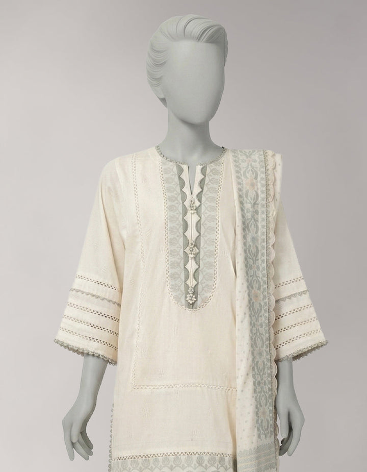 Jacquard Off White Unstitched Suit - J. Junaid Jamshed