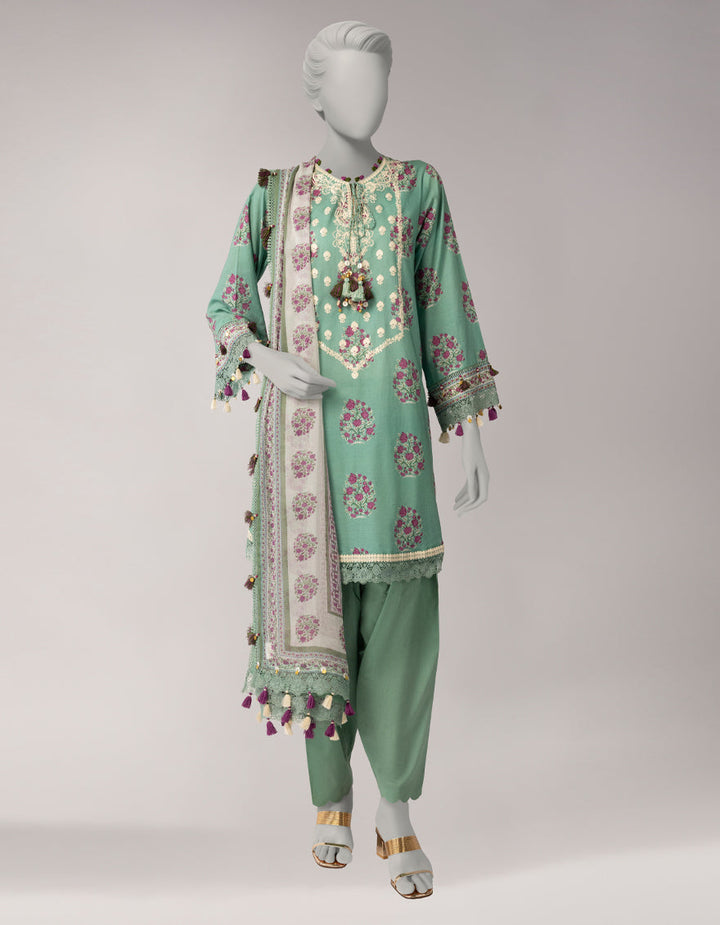 Lawn Green Unstitched Suit - J. Junaid Jamshed