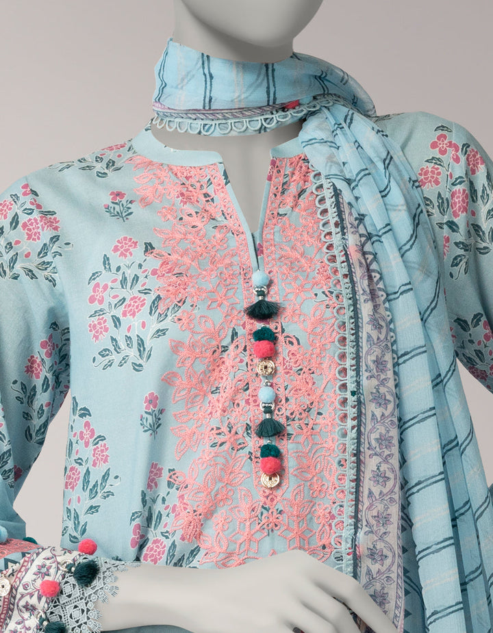 Lawn Blue Unstitched Suit - J. Junaid Jamshed