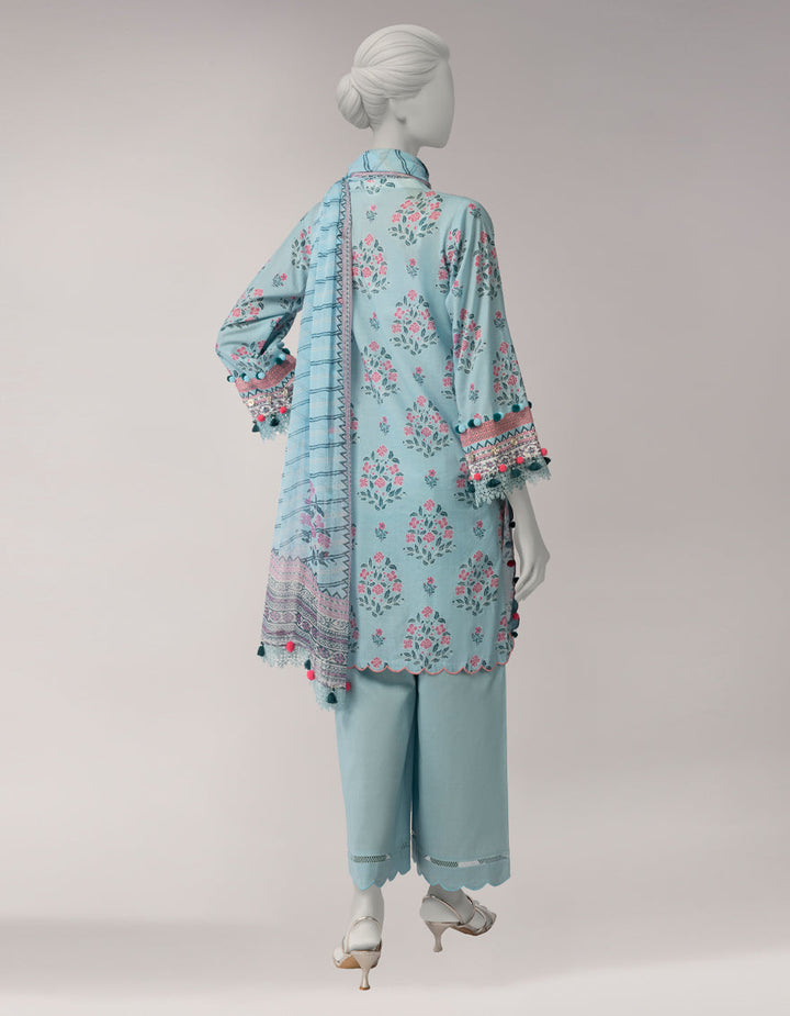 Lawn Blue Unstitched Suit - J. Junaid Jamshed