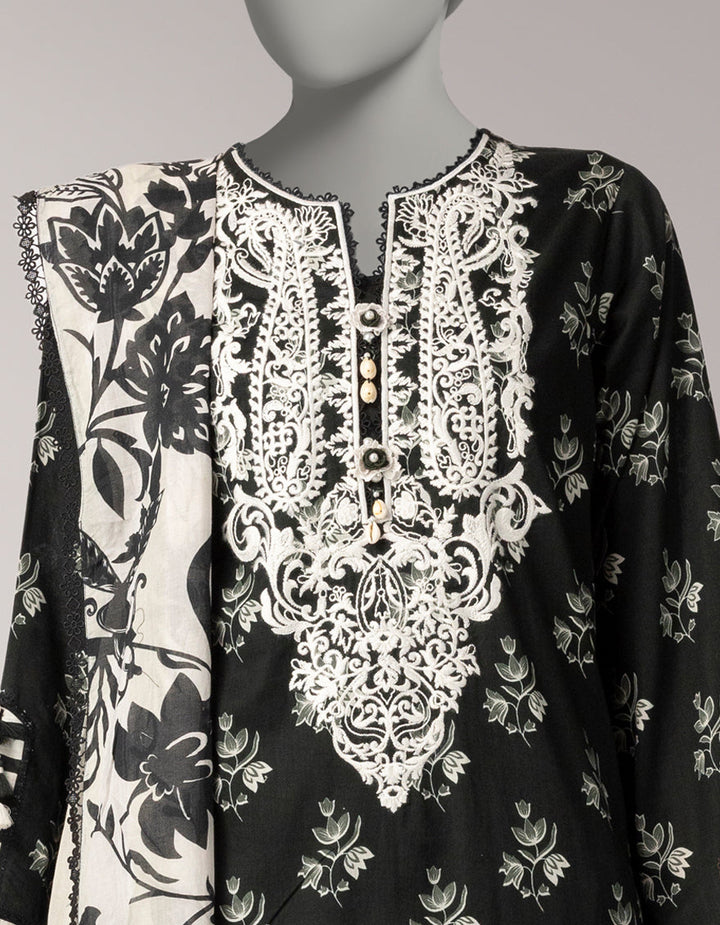 Lawn Black Unstitched Suit - J. Junaid Jamshed