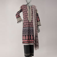 Lawn Black Unstitched Suit - J. Junaid Jamshed