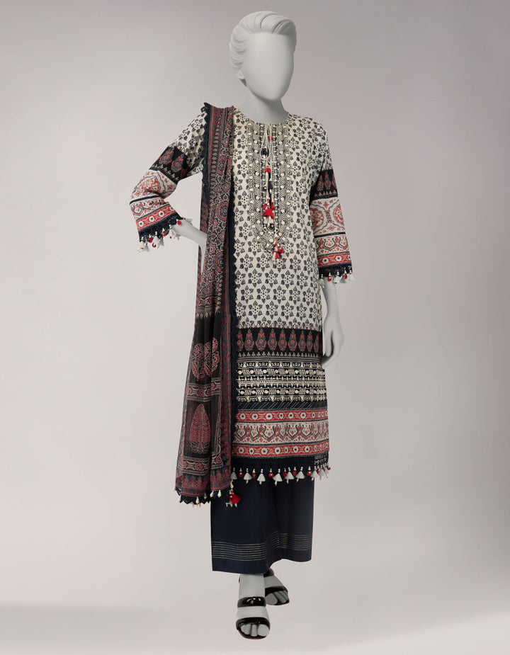 Lawn Grey Unstitched Suit - J. Junaid Jamshed