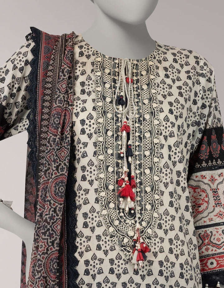 Lawn Grey Unstitched Suit - J. Junaid Jamshed