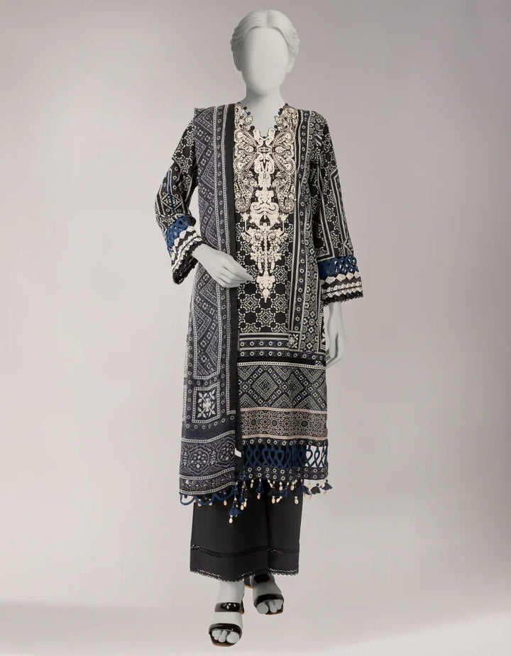 Lawn Black Unstitched Suit - J. Junaid Jamshed