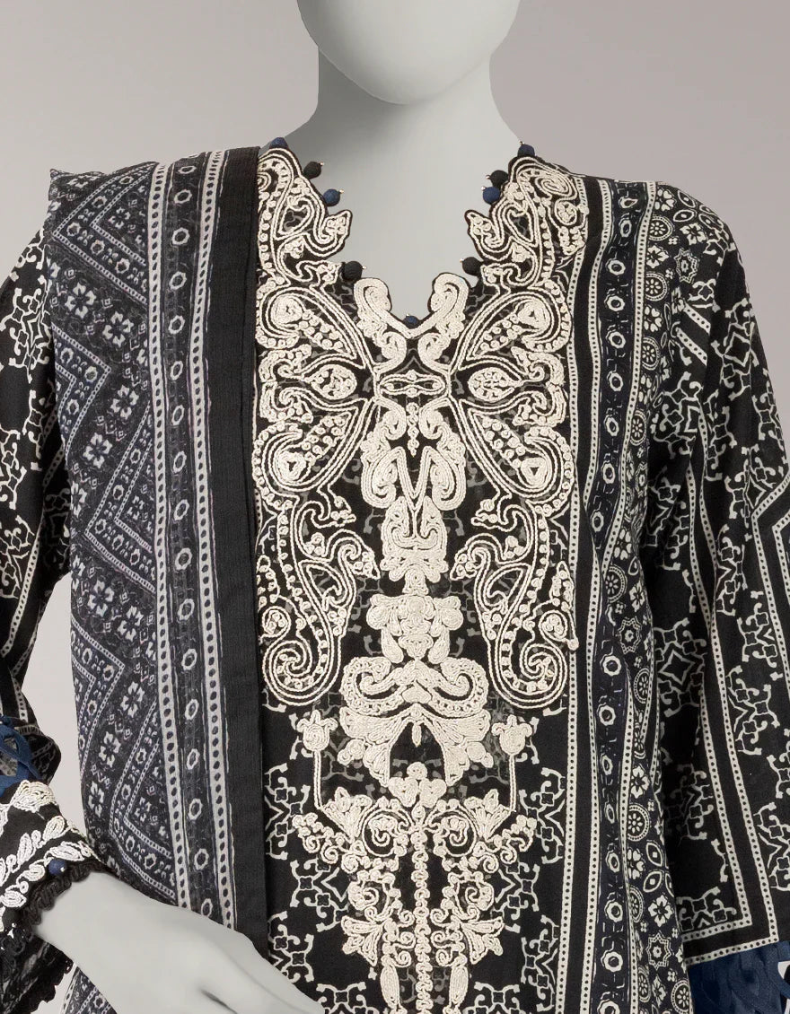 Lawn Black Unstitched Suit - J. Junaid Jamshed