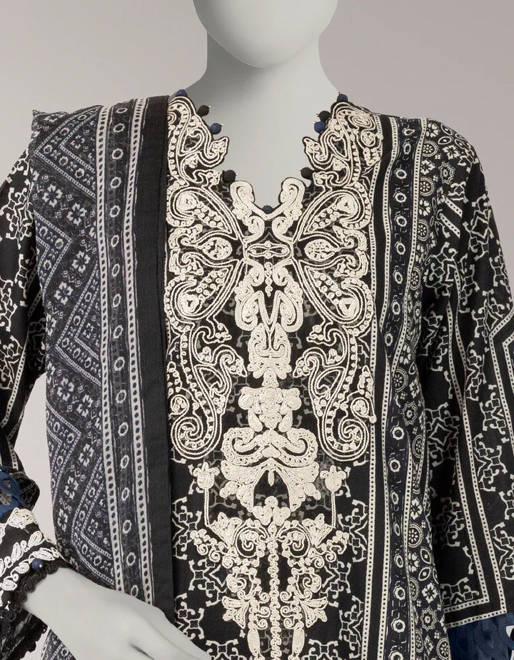 Lawn Black Unstitched Suit - J. Junaid Jamshed