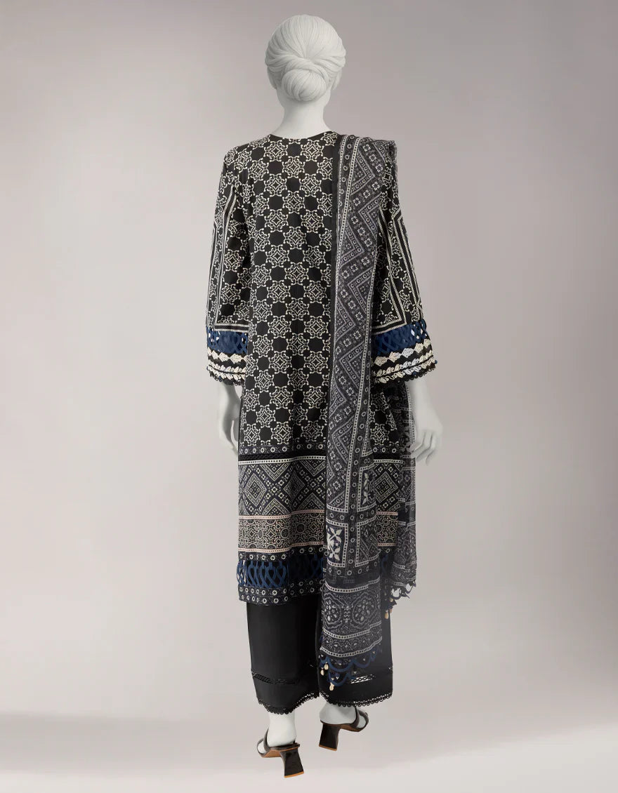 Lawn Black Unstitched Suit - J. Junaid Jamshed