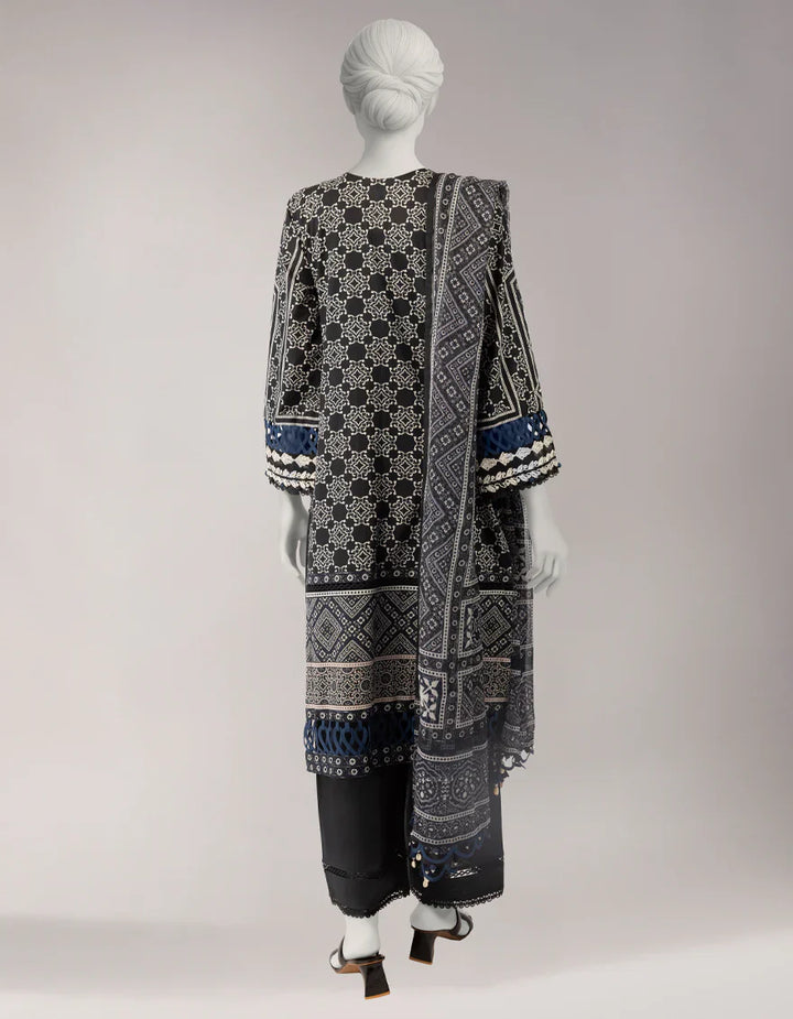 Lawn Black Unstitched Suit - J. Junaid Jamshed