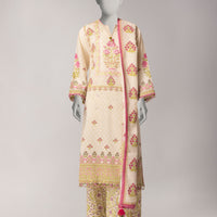 Lawn Off White Unstitched Suit - J. Junaid Jamshed