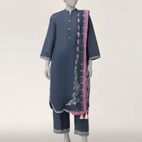 Lawn Blue Stitched Suit - J. Junaid Jamshed