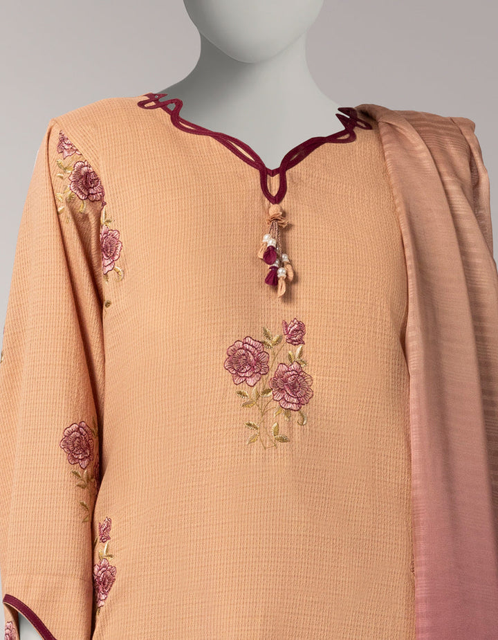 Doria Brown Unstitched Suit - J. Junaid Jamshed