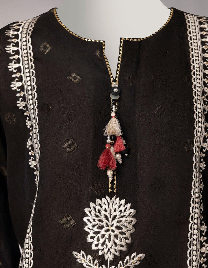 Zari Lawn Black Unstitched Suit - J. Junaid Jamshed