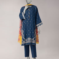 Zari Lawn Blue Unstitched Suit - J. Junaid Jamshed