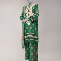 Dobby Green Unstitched Suit - J. Junaid Jamshed