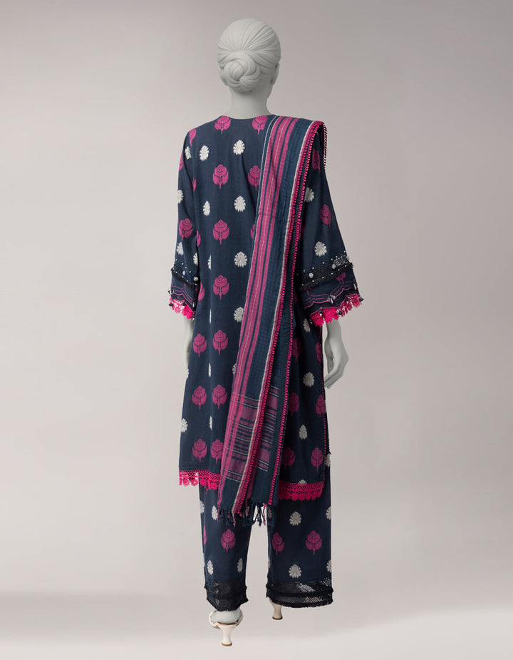 Dobby Blue Unstitched Suit - J. Junaid Jamshed