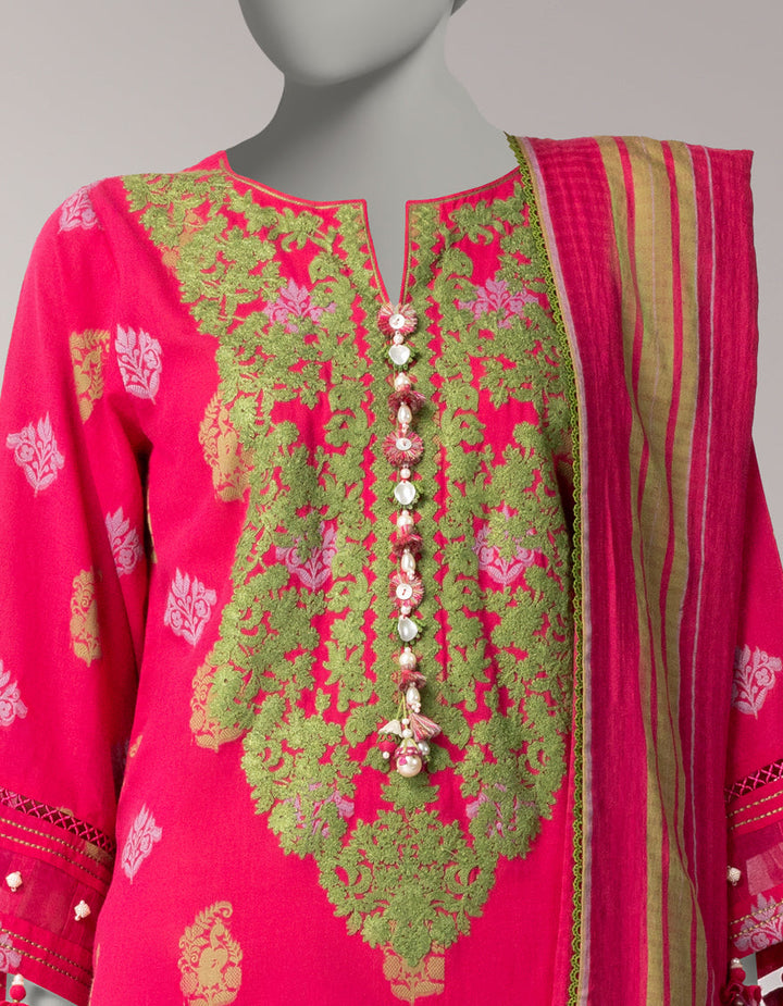 Dobby Pink Unstitched Suit - J. Junaid Jamshed
