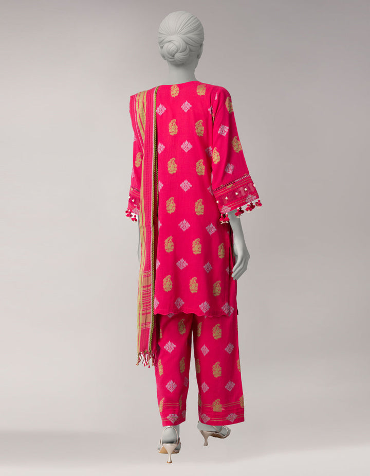 Dobby Pink Unstitched Suit - J. Junaid Jamshed