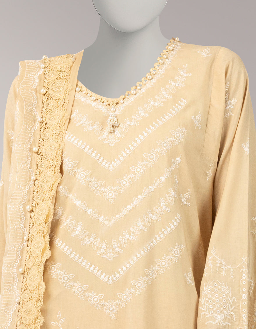 Lawn Beige Unstitched Suit - J. Junaid Jamshed