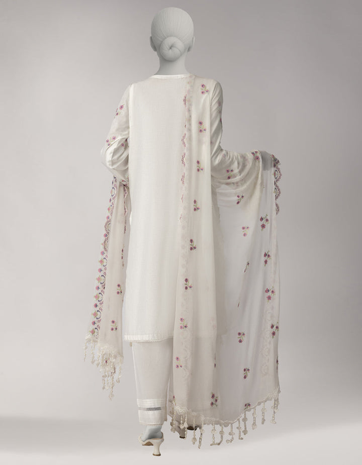 Lawn White Unstitched Suit - J. Junaid Jamshed