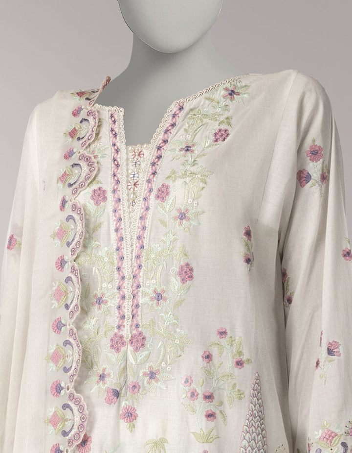 Lawn White Unstitched Suit - J. Junaid Jamshed