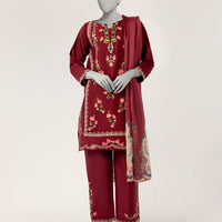 Lawn Maroon Stitched Suit - J. Junaid Jamshed