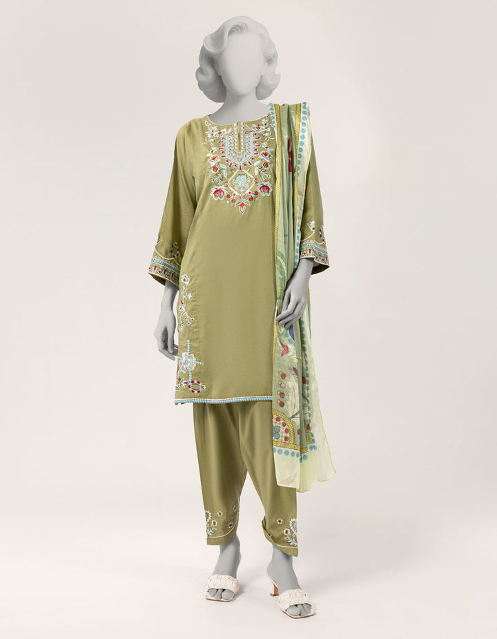 Lawn Green Stitched Suit - J. Junaid Jamshed