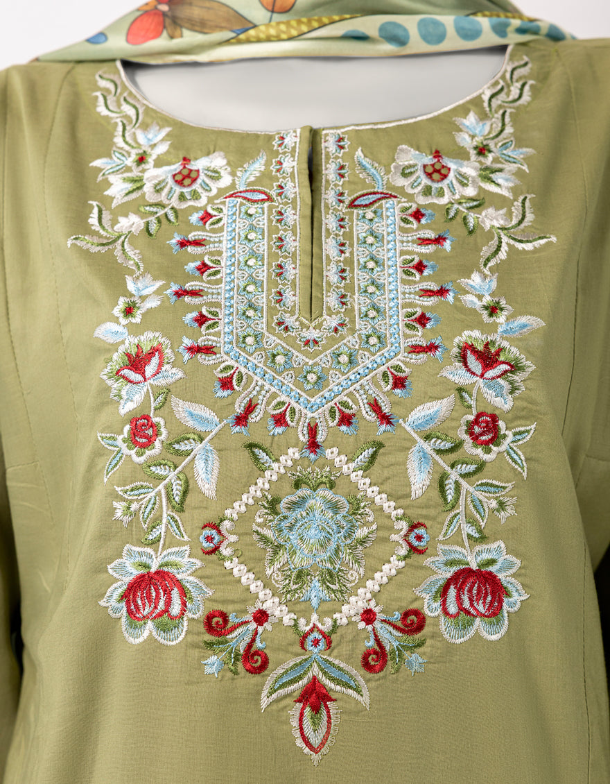 Lawn Green Stitched Suit - J. Junaid Jamshed