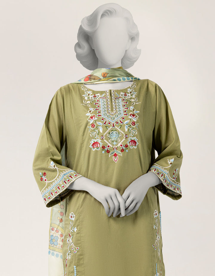 Lawn Green Stitched Suit - J. Junaid Jamshed