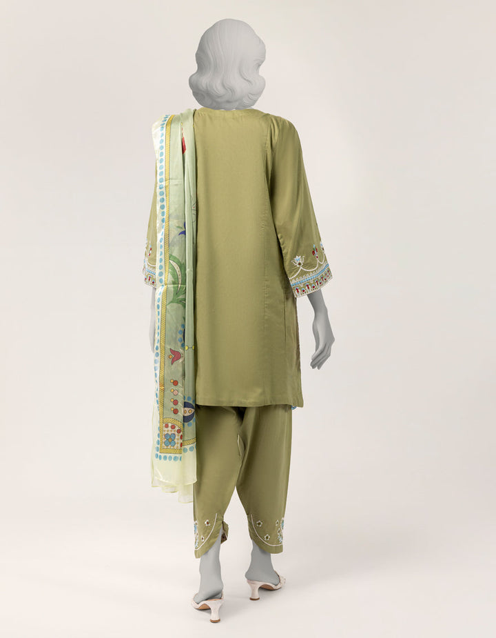 Lawn Green Stitched Suit - J. Junaid Jamshed
