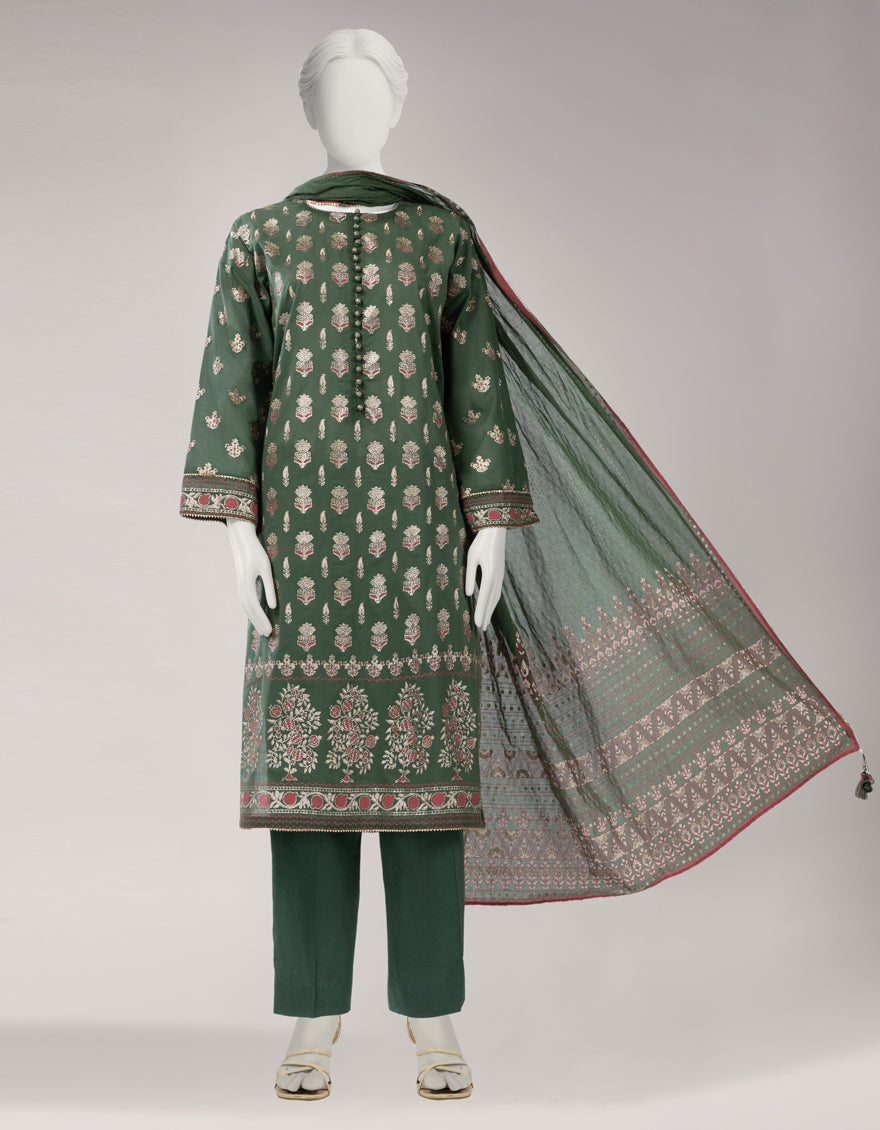 Lawn Green Unstitched Suit - J. Junaid Jamshed