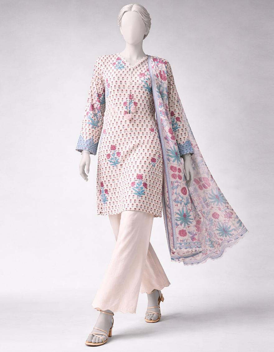 Lawn Multicolor Unstitched Suit - J. Junaid Jamshed
