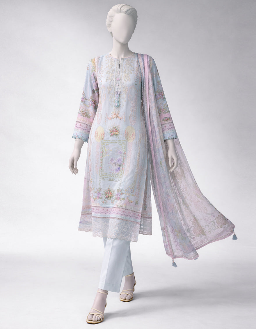 Lawn Multicolor Unstitched Suit - J. Junaid Jamshed