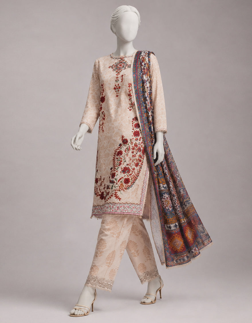 Lawn Multicolor Unstitched Suit - J. Junaid Jamshed
