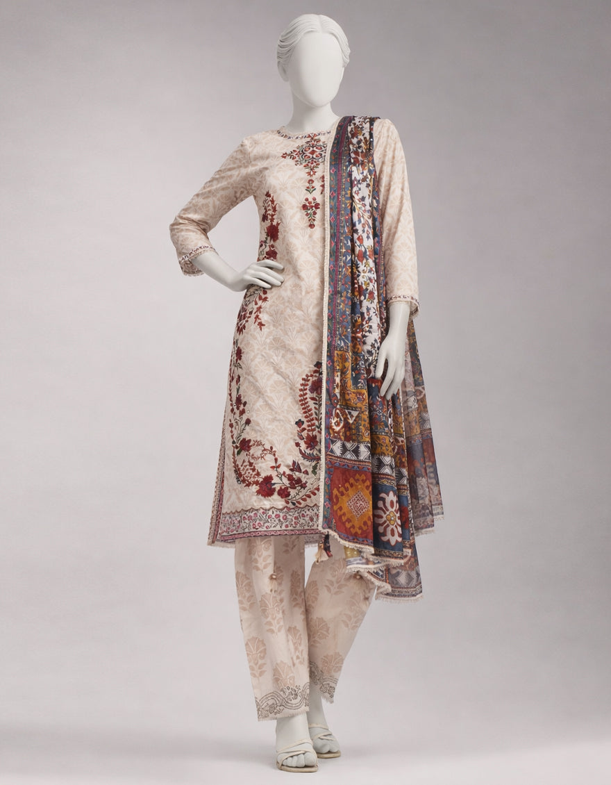 Lawn Multicolor Unstitched Suit - J. Junaid Jamshed
