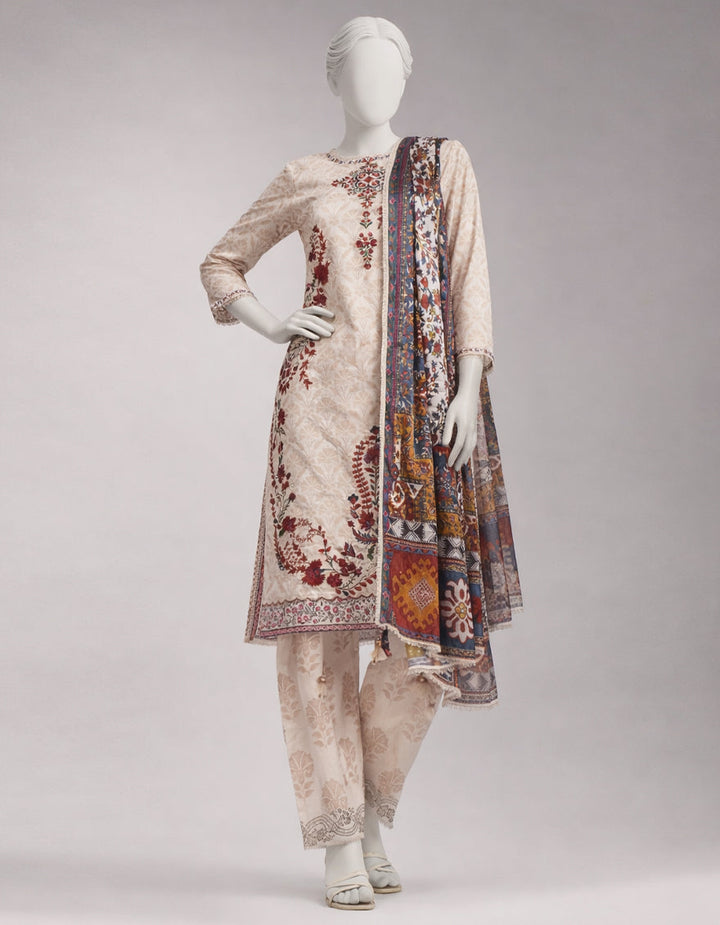 Lawn Multicolor Unstitched Suit - J. Junaid Jamshed