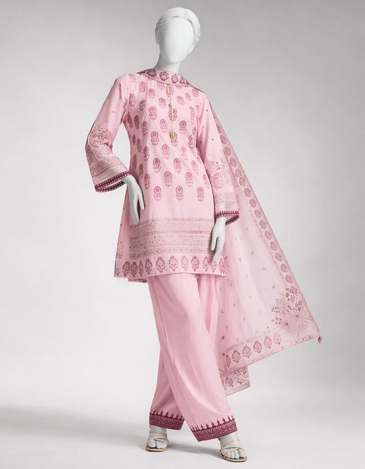 Lawn Pink Unstitched Suit - J. Junaid Jamshed