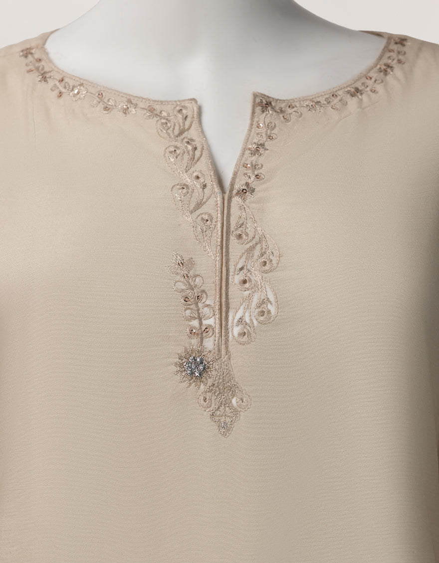 Raw Silk Off White Stitched Suit - J. Junaid Jamshed