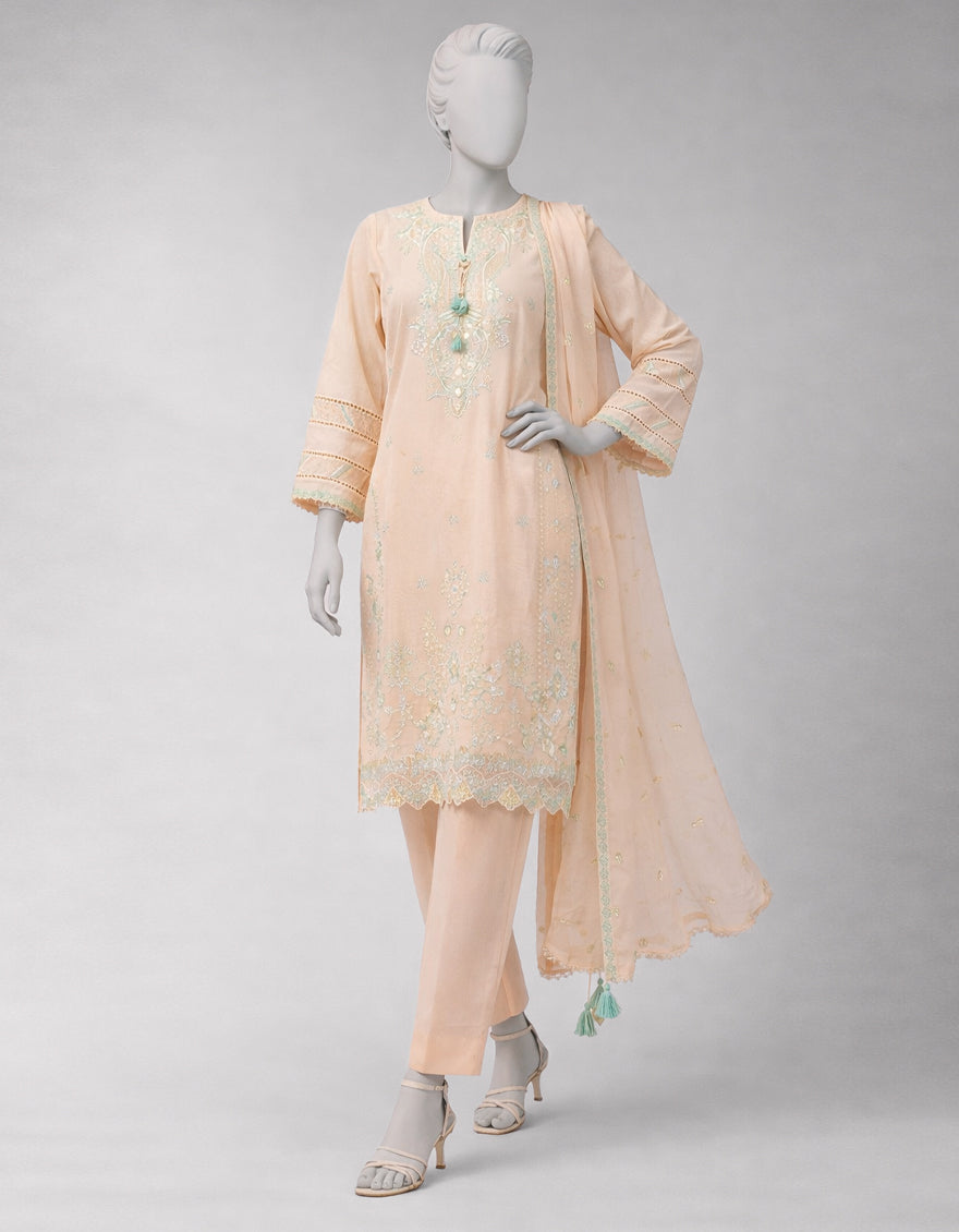 Lawn Peach Unstitched Suit - J. Junaid Jamshed