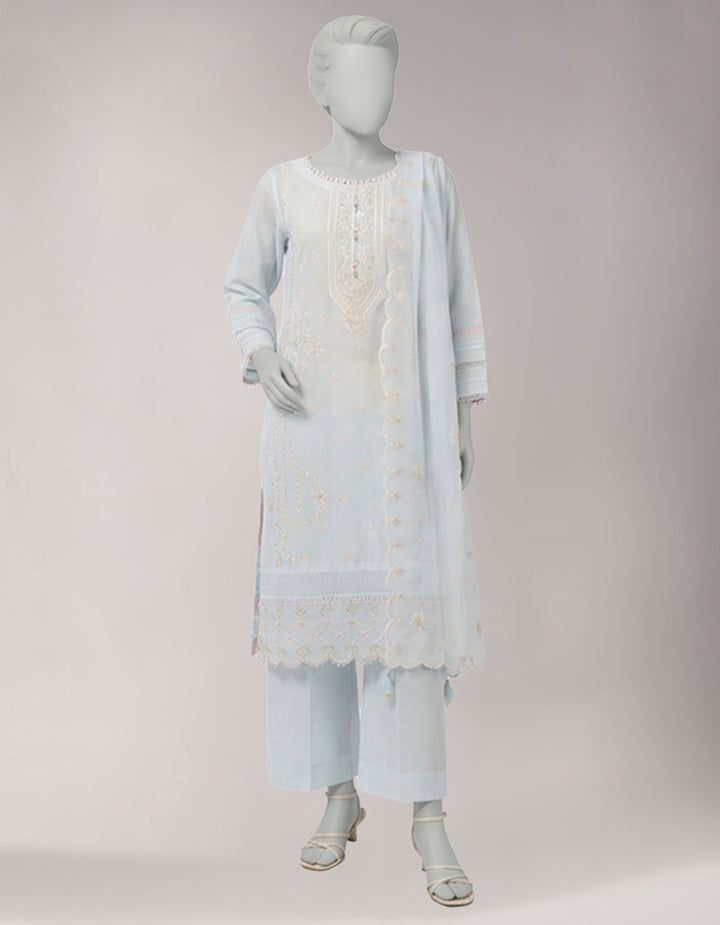 Lawn Blue Unstitched Suit - J. Junaid Jamshed