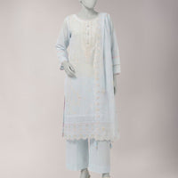 Lawn Blue Unstitched Suit - J. Junaid Jamshed