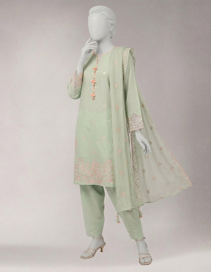 Lawn Green Unstitched Suit - J. Junaid Jamshed