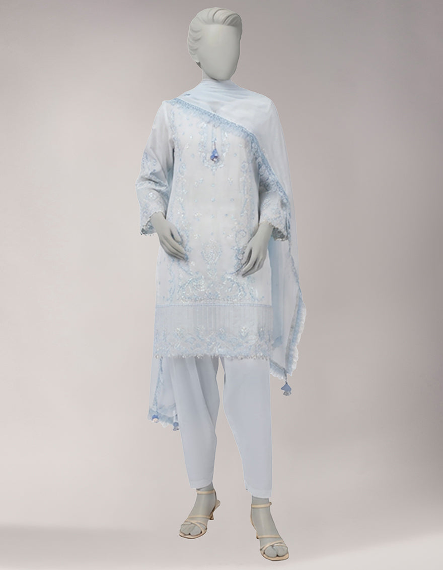 Lawn Blue Unstitched Suit - J. Junaid Jamshed