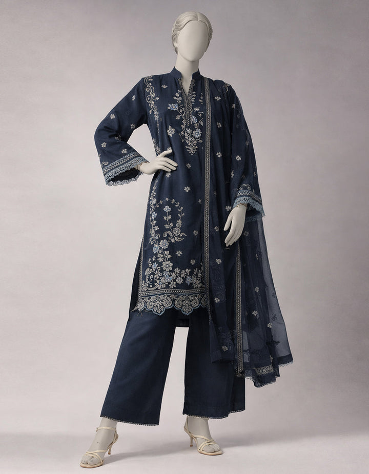 Lawn Blue Unstitched Suit - J. Junaid Jamshed