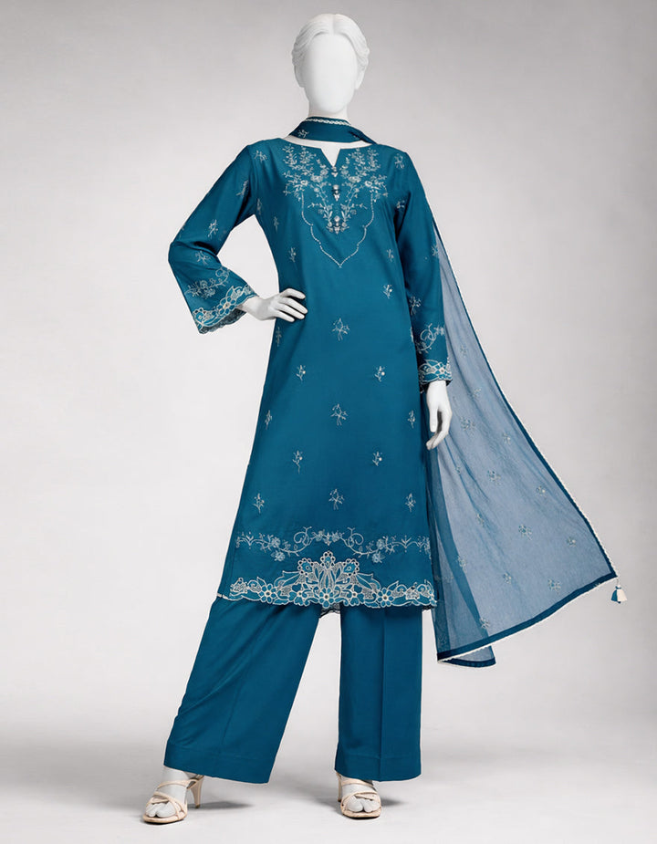 Lawn Teal Unstitched Suit - J. Junaid Jamshed